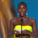 Michaela Coel receiving her award at the Emmys 2021